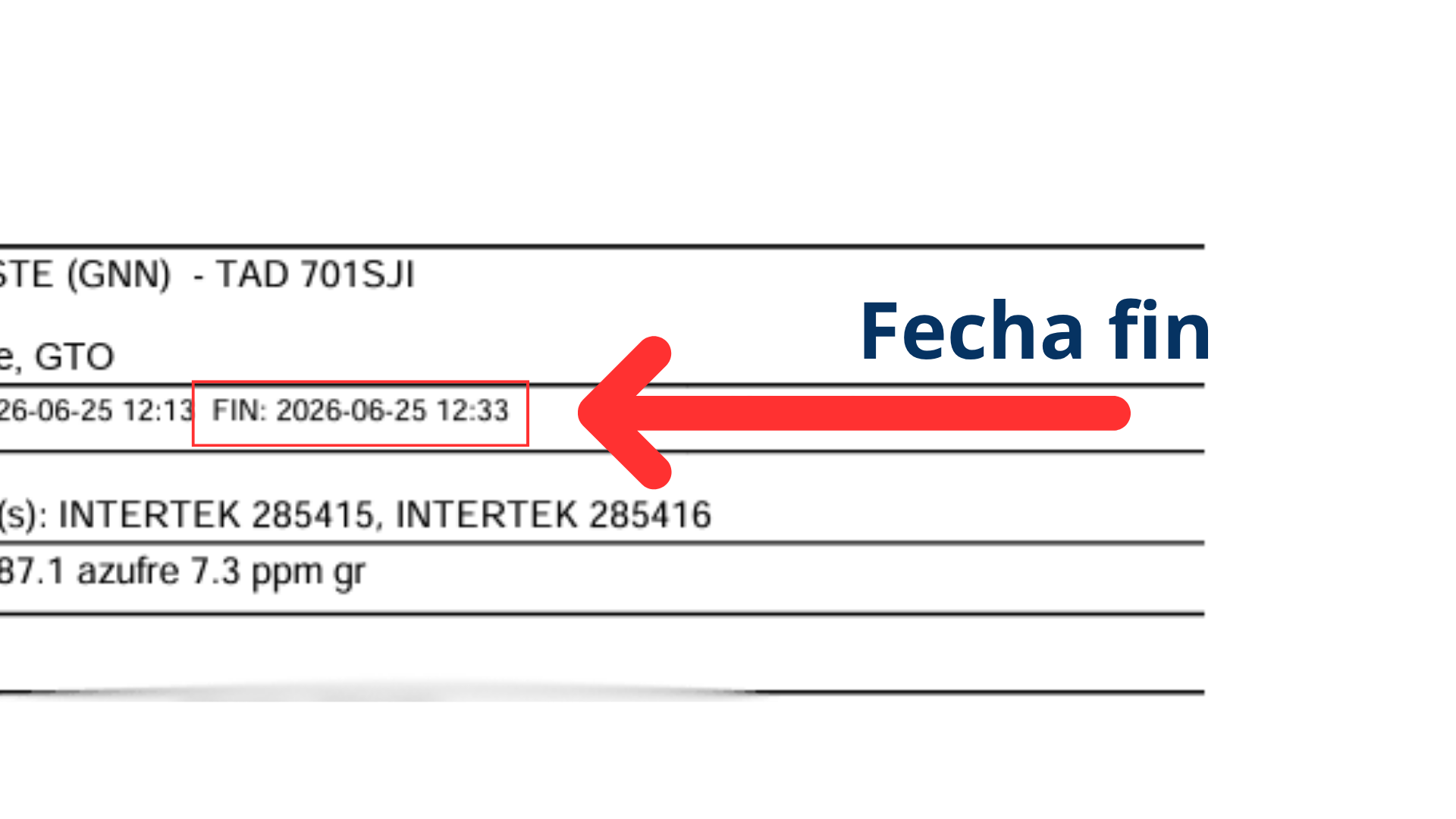 Fecha de fin de carga